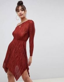 ASOS DESIGN one shoulder mini plisse dress with hanky hem   ASOS at Asos